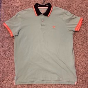 blue/ neon orange american eagle polo
